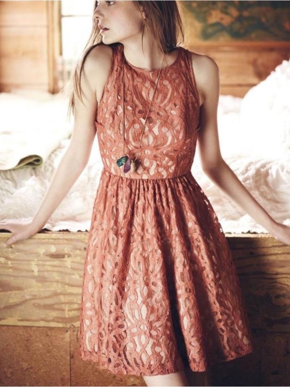 Anthropologie x Plenty by Tracy Reese Pink Rose Lace Mariposa Dress